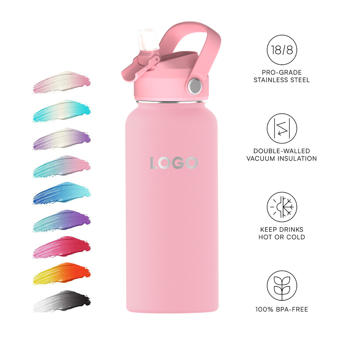 Custom Logo 32 oz Stainless Steel Double Wall Insulated Sports Water Bottle with Lid and Straw