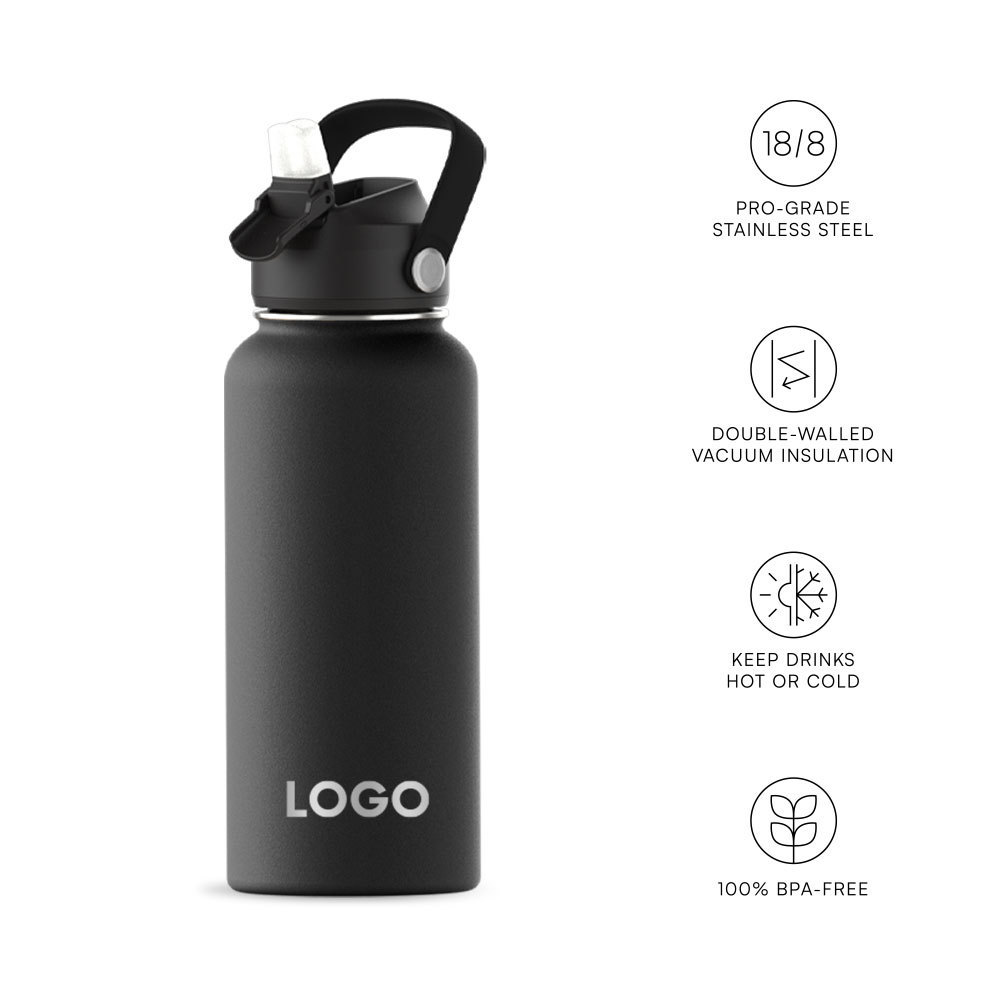 New Design 32oz Double Wall Wide Mouth Insulated Stainless Steel Water Bottle with Straw Sports Canteen for Hiking & Biking