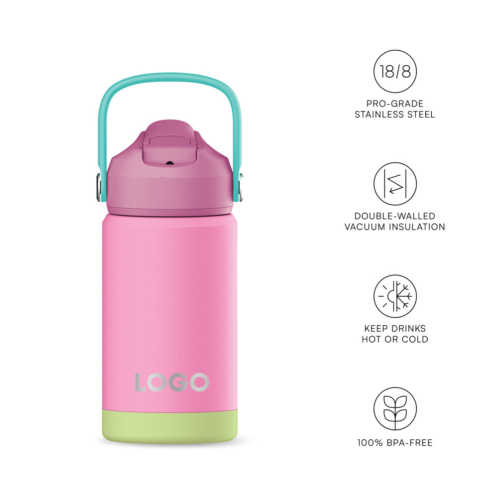 12 oz Kids Bottle with Straw Lid Double Wall Vacuum Insulated Stainless Steel Kids Water Bottle with Straw Lid