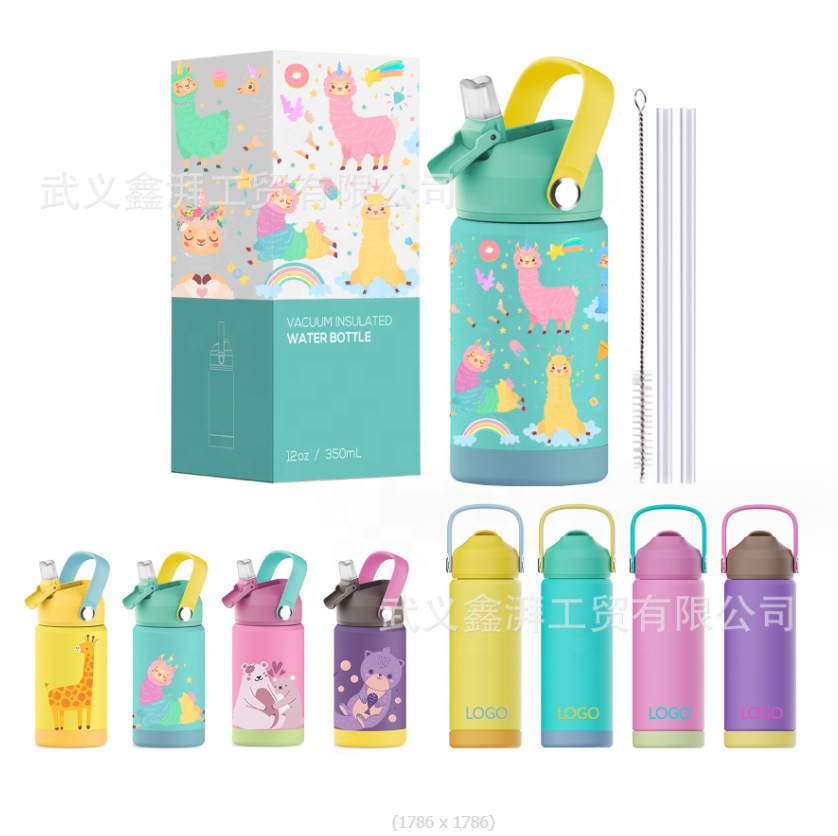 2023 New Arrival Children School Thermal Vaccum Stainless Steel Water Bottle 12 oz Kids Tumbler with Straw Lid