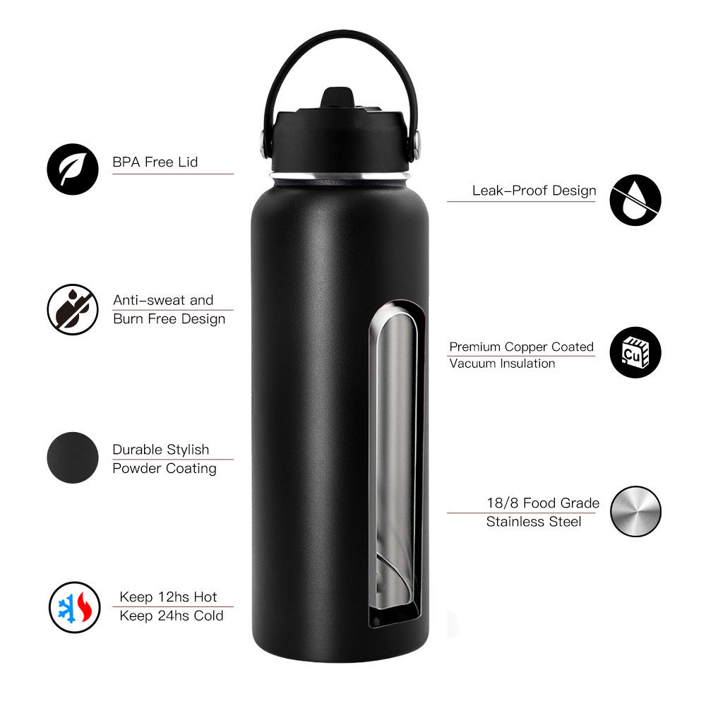 Practical 40 oz Insulated Water Bottle Stainless Steel Vacuum Sports Bottle with 3 Lids Durable Leakproof Metal Thermo Bottles