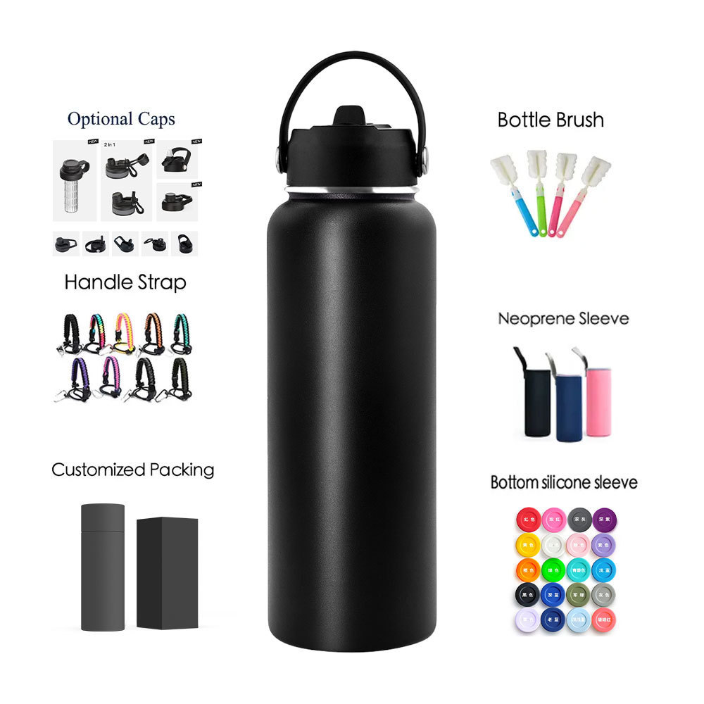 Practical 40 oz Insulated Water Bottle Stainless Steel Vacuum Sports Bottle with 3 Lids Durable Leakproof Metal Thermo Bottles