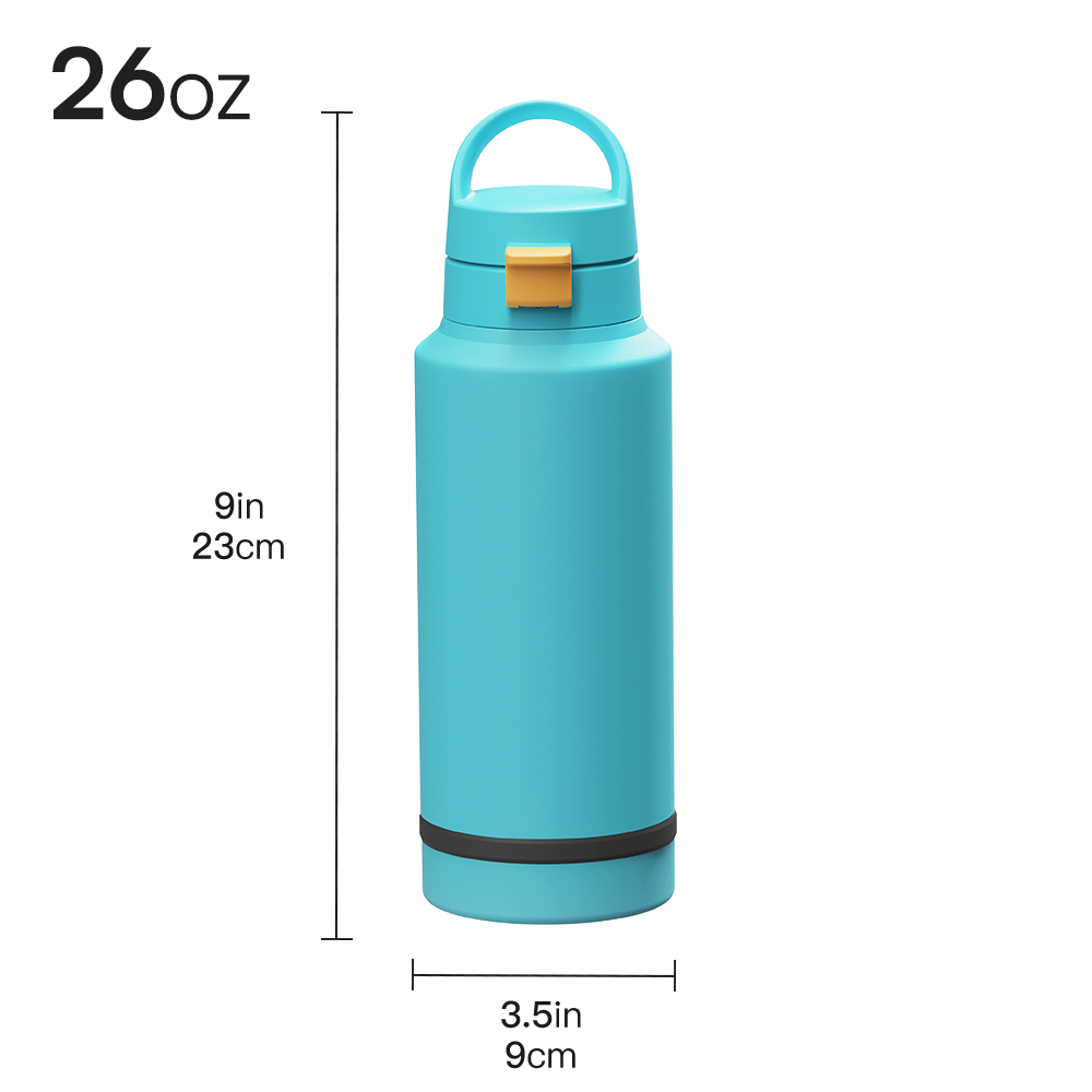 Eco Friendly 32 oz Gym Drink Sport Insulated Stainless Steel Flask Water Bottle with Storage Base and Push Lock Lid