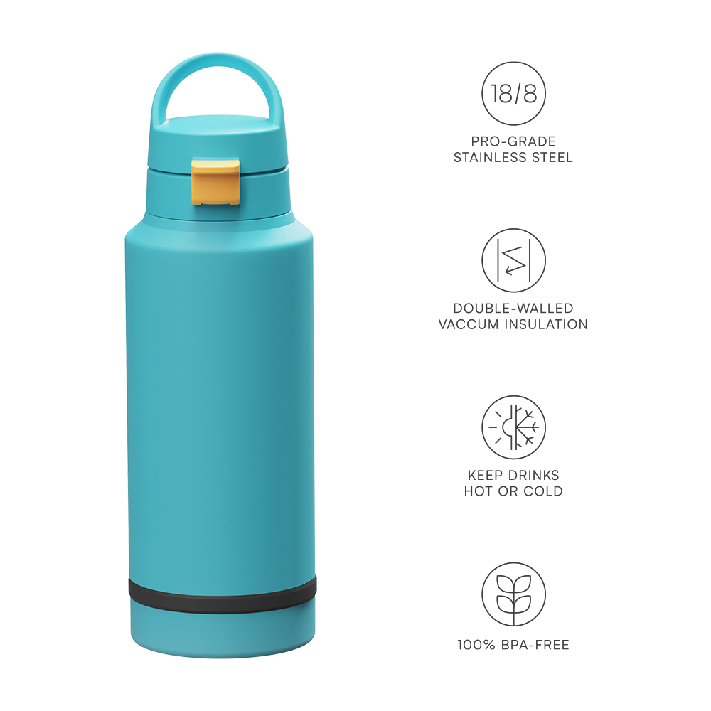 Handle Lid Outdoor Sports Bottle Vacuum Insulated Flask with Bottom Compartment for Pills Snacks Ice Cubes