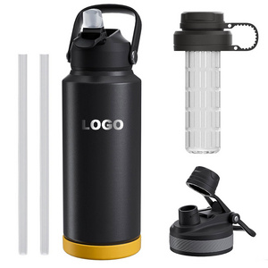 Custom Logo 1 liter Stainless Steel Thermal Flask Gym Sports Insulated Water Bottle with Leakproof Patent Lids