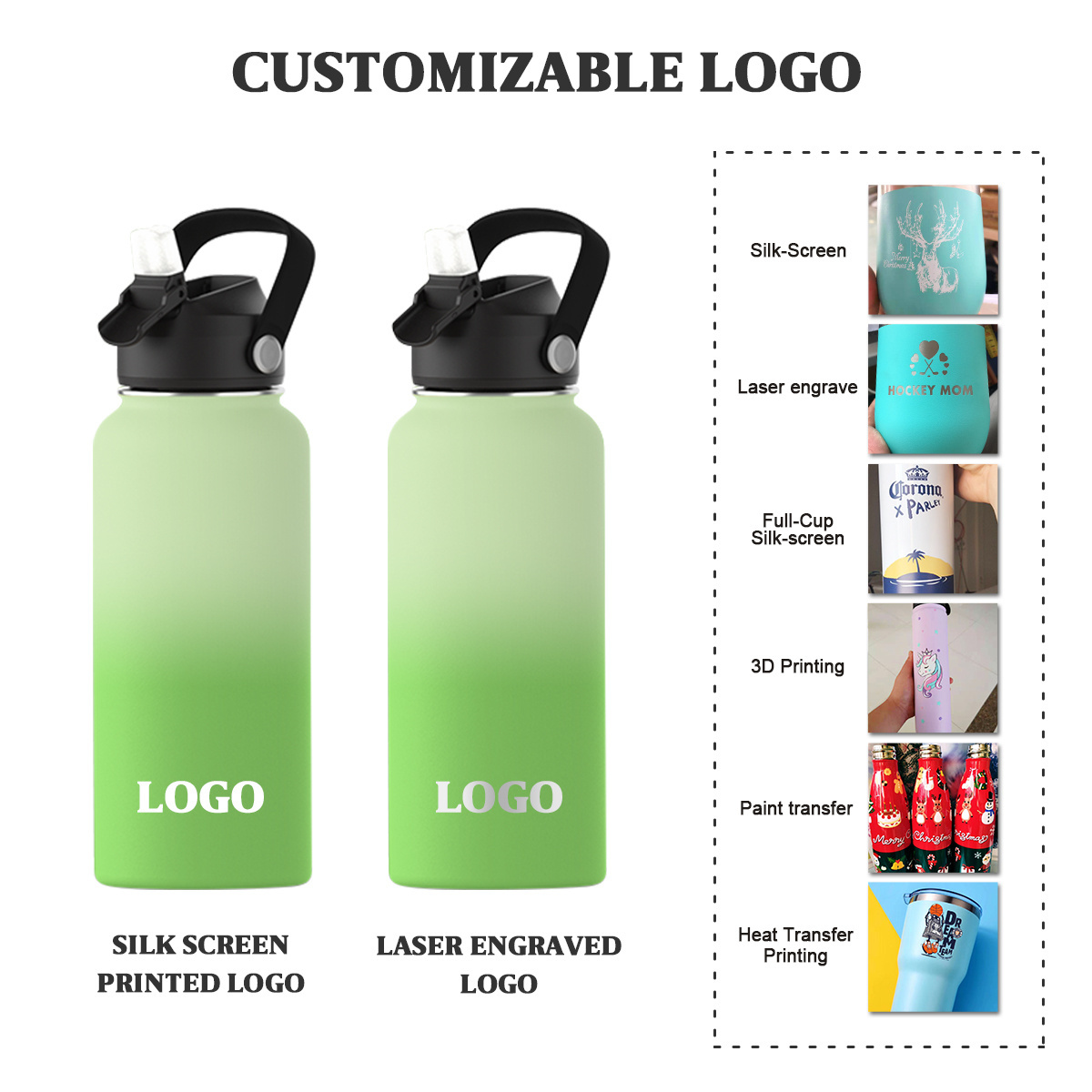 Custom Logo 1 liter Stainless Steel Thermal Flask Gym Sports Insulated Water Bottle with Leakproof Patent Lids