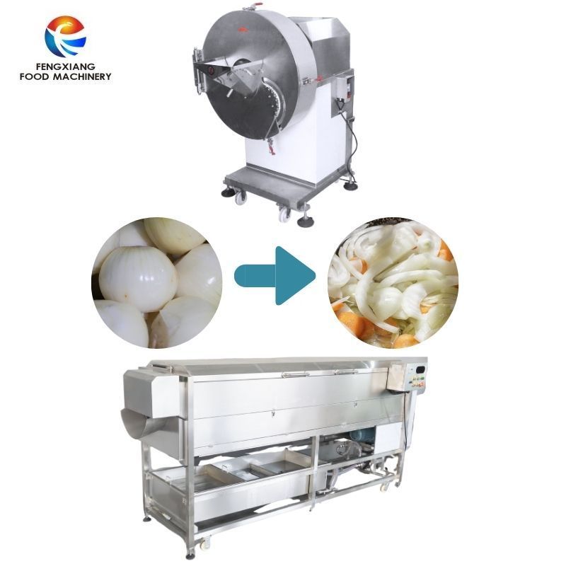 Commercial High Productivity Onion Rings Slicer / Onion Peeling Machine and Root Cutting for vegetable and fruit processing