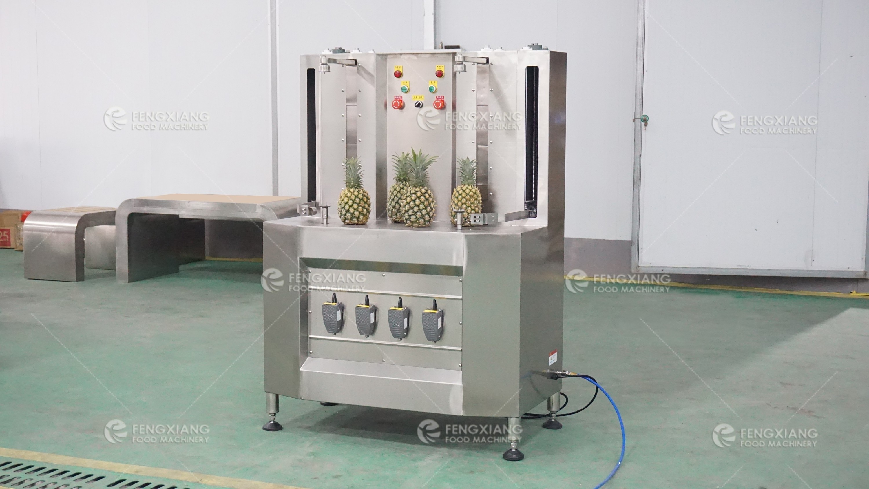 Automatic Double head pineapple peeling peeler no electric pneumatic pineapple coring separating machine