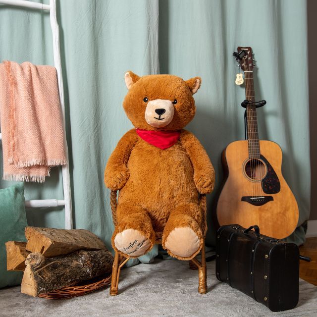 Giant brown teddy bear - Jazzly the Grizzli 100cm - Made in France - Large giant teddy bear for children - toy gifts