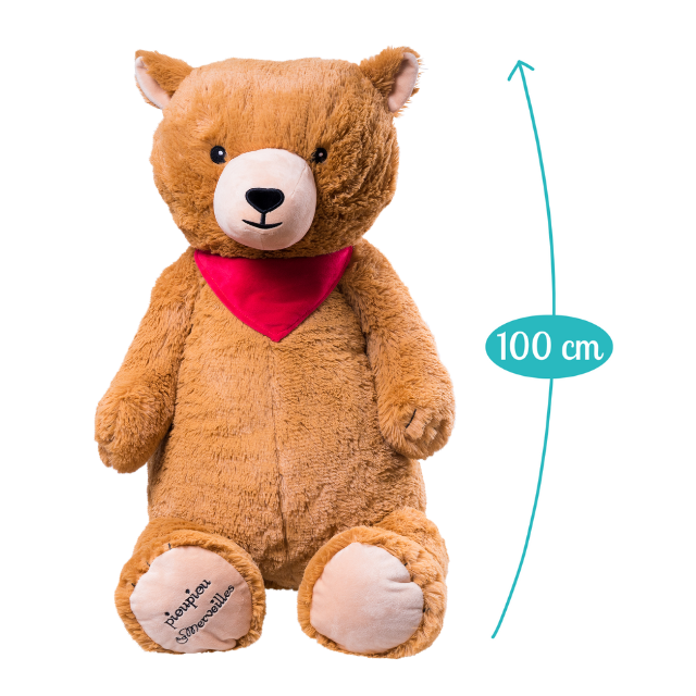 Giant brown teddy bear - Jazzly the Grizzli 100cm - Made in France - Large giant teddy bear for children - toy gifts