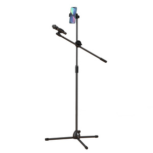 Factory Music Instrument Professional Adjustable Angle Floor Tripod 2 Microphone Holder Stand