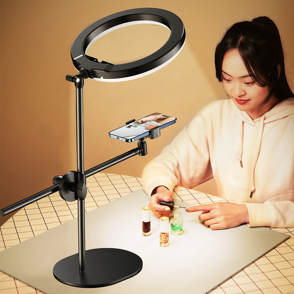 Selfie Ring Light with Stand and Phone Holder Overhead Phone Mount with Ring Lights