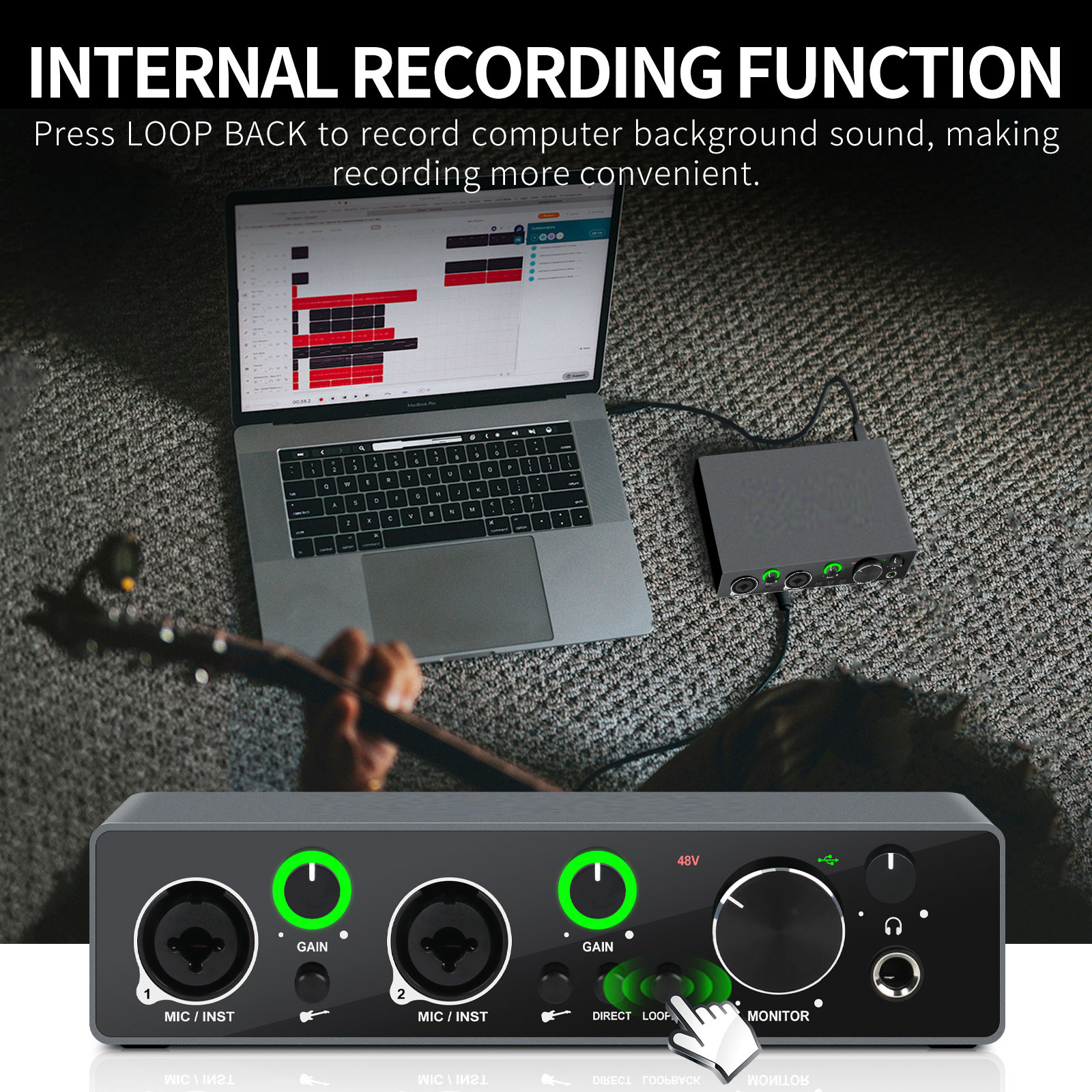 GPUB AC2 Sound Card USB Audio Interface XLR Interface Studio Recording Equipment Uc 22 Sound Card 20 Hz to 20 Khz External