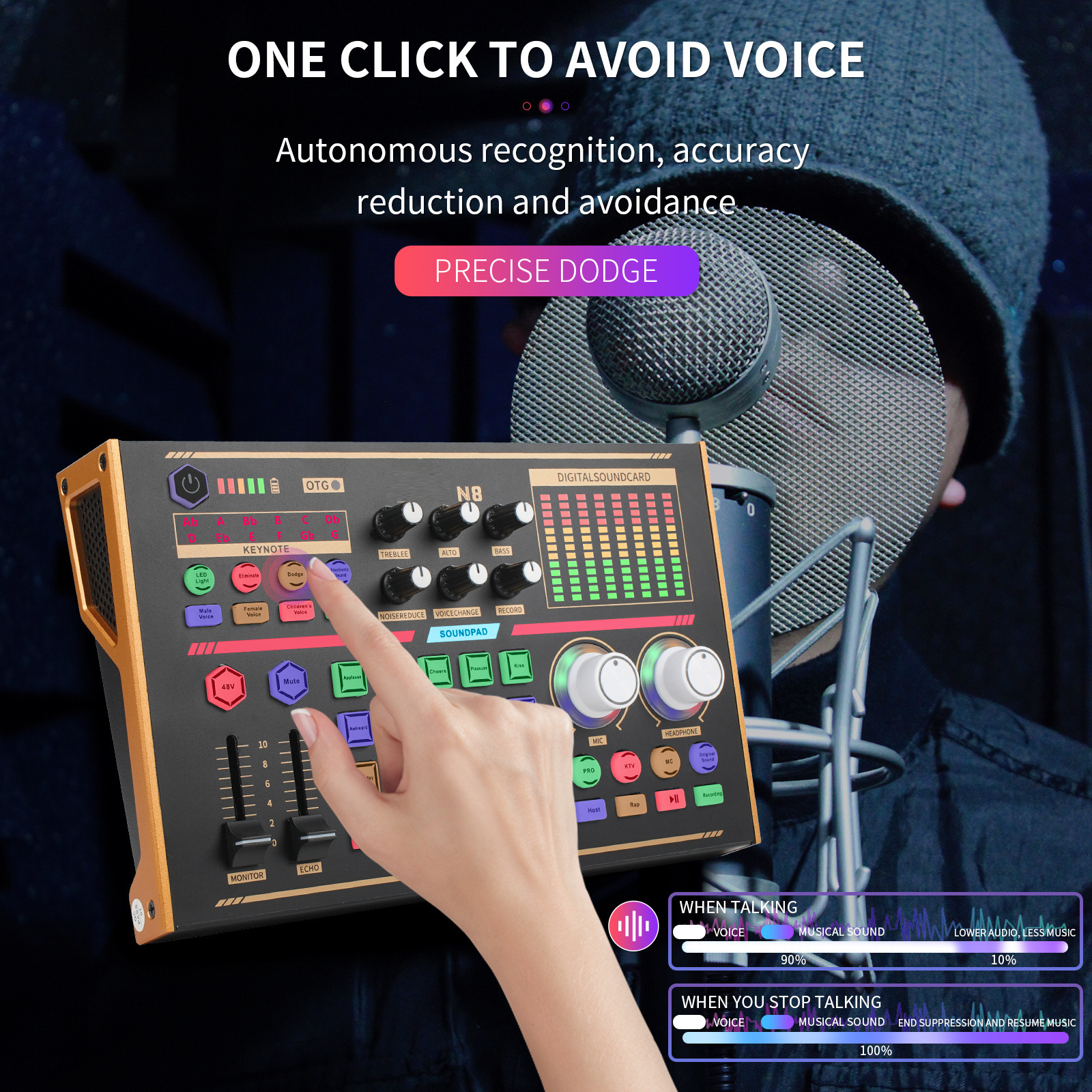 N8 Studio Audio Mixer USB Recording Audio Sound Card PC Soundcard Podcasting Audio Mixer Mobile Phone Brocast Sound Card