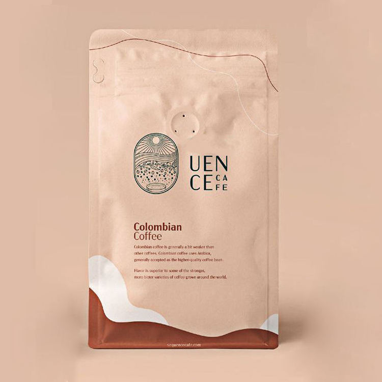 Custom Printed 250G Cafe Empty Coffee Bean Tea Packaging Pouch Flat Box Bottom Coffee Bag With Valve And Zipper