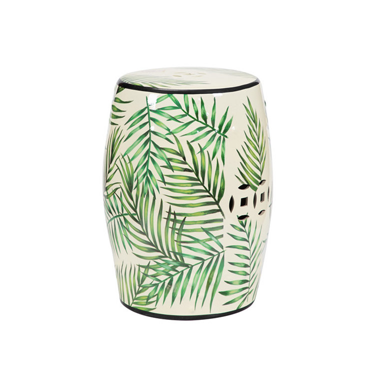 Chinese style decals with leaf patterns light green outdoor garden ceramic retro antique drum stool