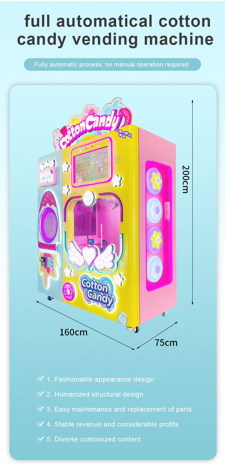 China Earn Money Fast Custom Snack Cotton Candy Coin Operation Automatic Mini balloon Vending Machine For Park