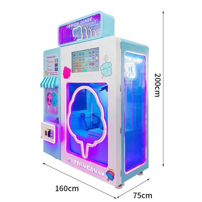 factory Commercial Latest Colorful Clouds Roll Pink Floss Flower Automatic Cotton Candy Vending Machine with card reader system