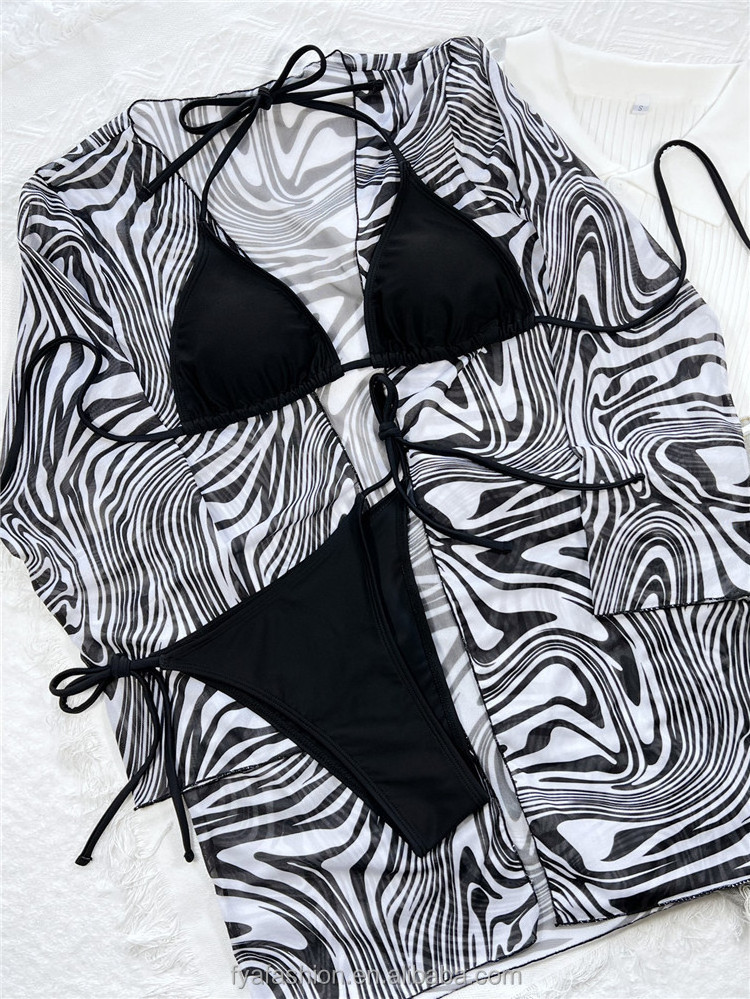 2022 Zebra Print Cover Up 3 Pieces Sexy Micro Thong Women Mini Bikini Swimsuits