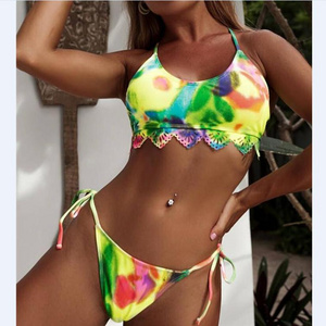 New 2 Pieces Tie Dye Bathing Suit Women Swimsuit High Cut Thong Swimwear Brazilian Bikini