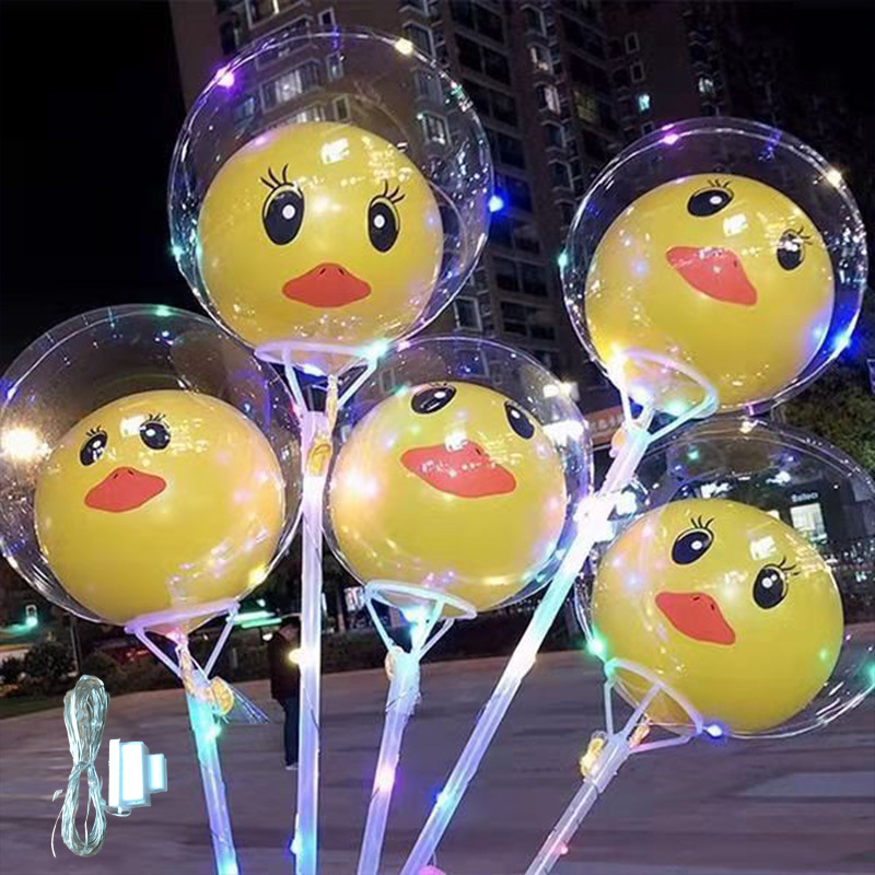 Transparent led globos bobo ballon cute cartoon light up with feather sequin petal cartoon sticker led lights balloon