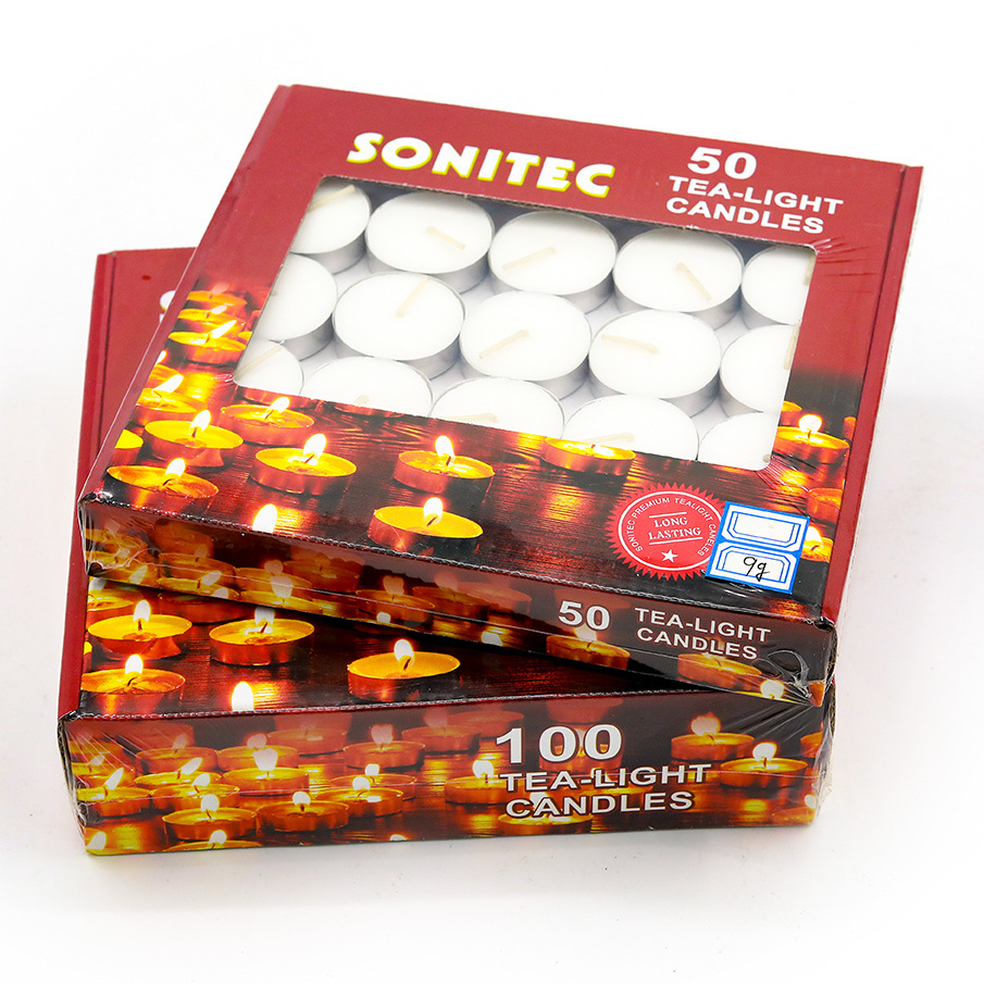 Wholesale long burning tine smokeless bright white unscented tea lights 8 hours for decor