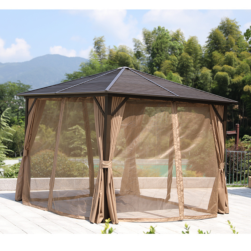 FYCW modern gazebos metal roof aluminium outdoor 10x10 gazebo with mosquito net outdoor