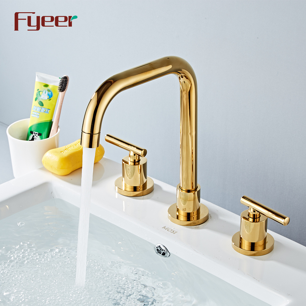 Fyeer Luxury Gold Plated 8 Inch Widespread Basin Faucet