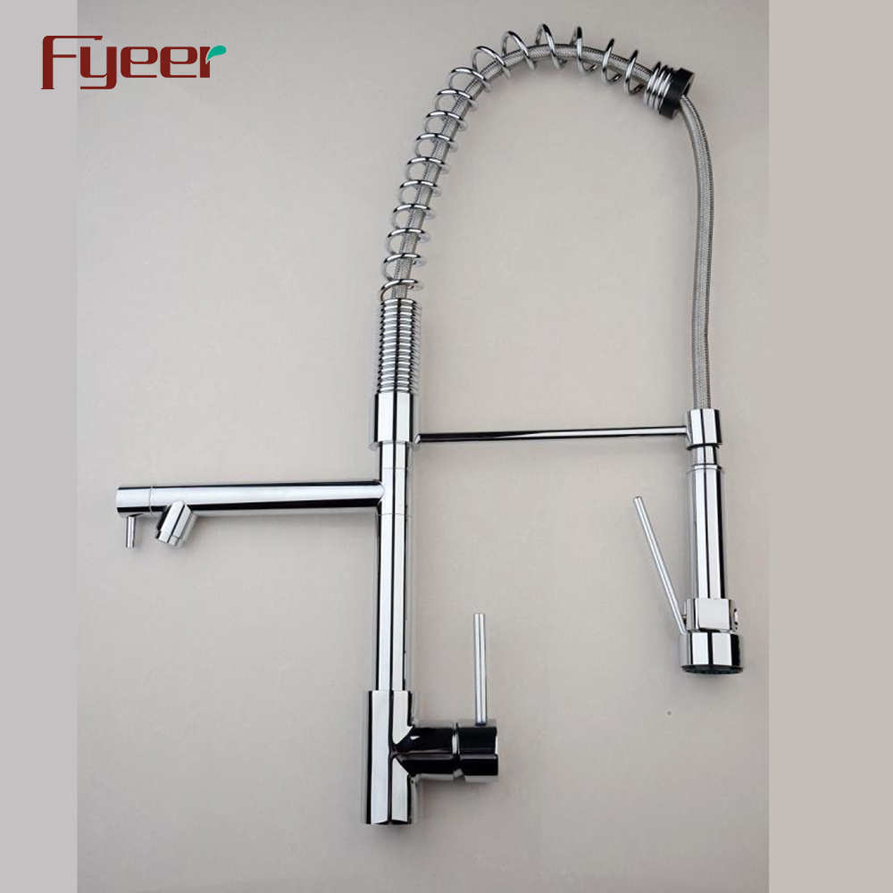 Fyeer Solid Brass Two Spray Pull Down Kitchen Sink Faucet