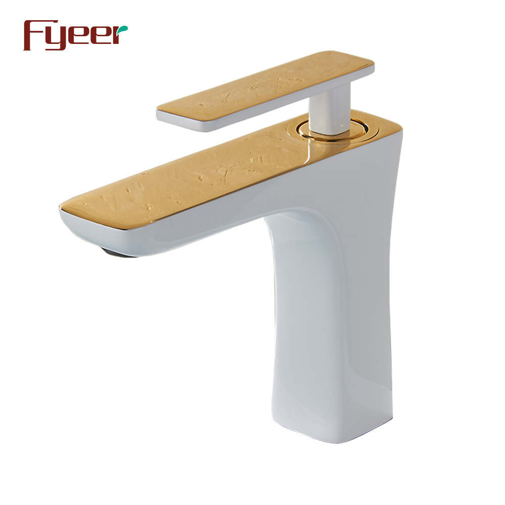 Fyeer White Painted Gold Spout Bathroom Basin Water Faucet