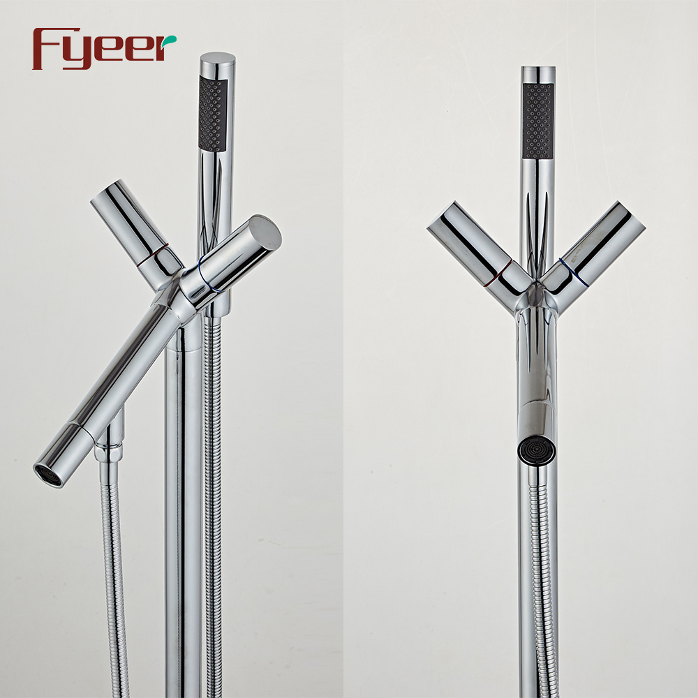 Fyeer Free Standing Floor Mounted Bathtub Faucet High Quality with Hand Shower