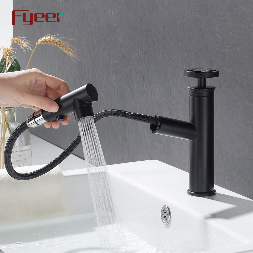 Fyeer Industrial Black Painted Basin Faucet with Pull Out Spray