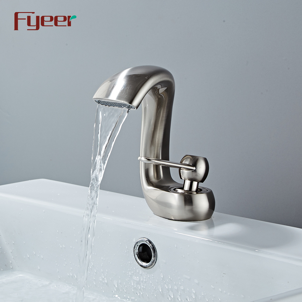 Fyeer New Modern Design Solid Brass Brush Nickle Bathroom Basin Faucet