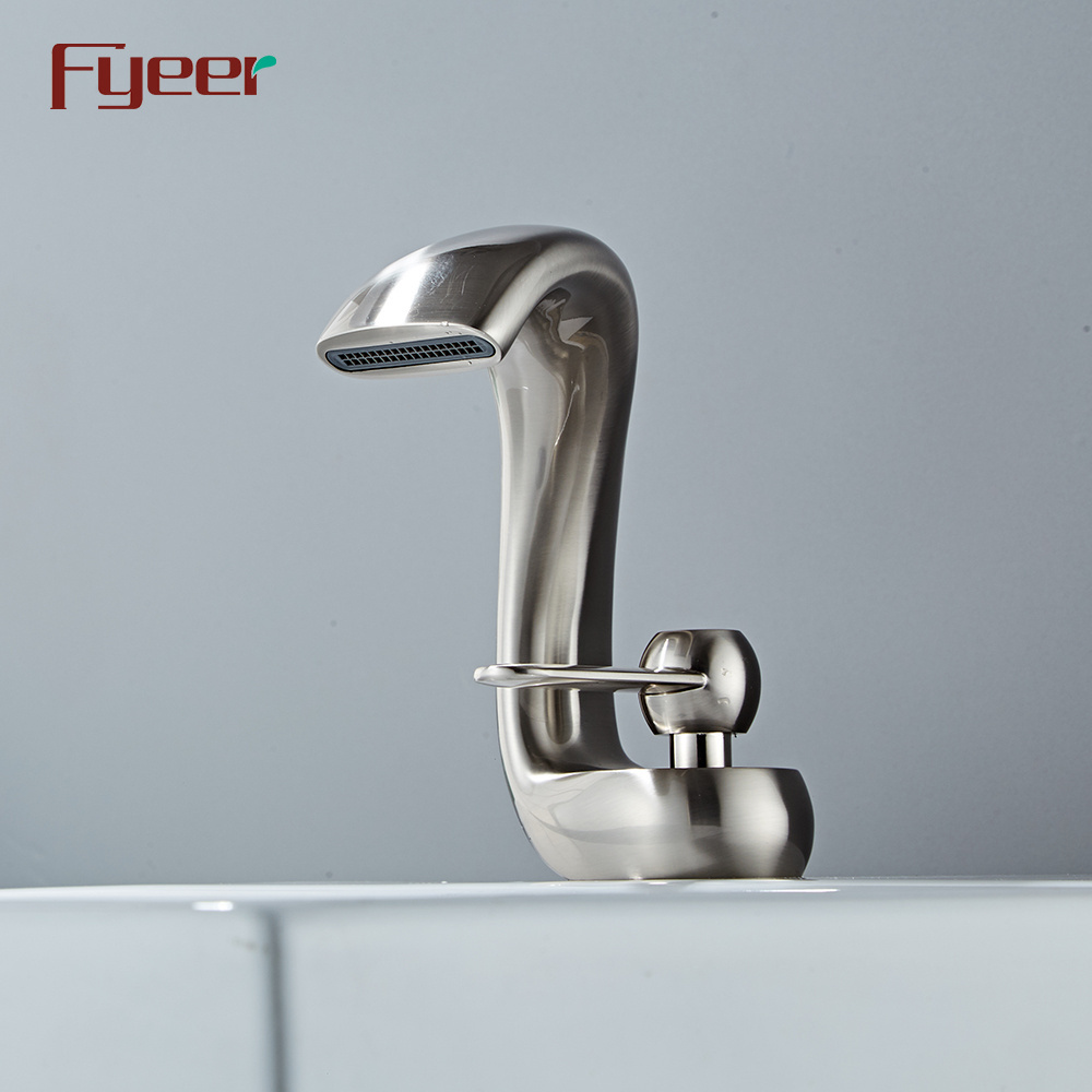 Fyeer New Modern Design Solid Brass Brush Nickle Bathroom Basin Faucet