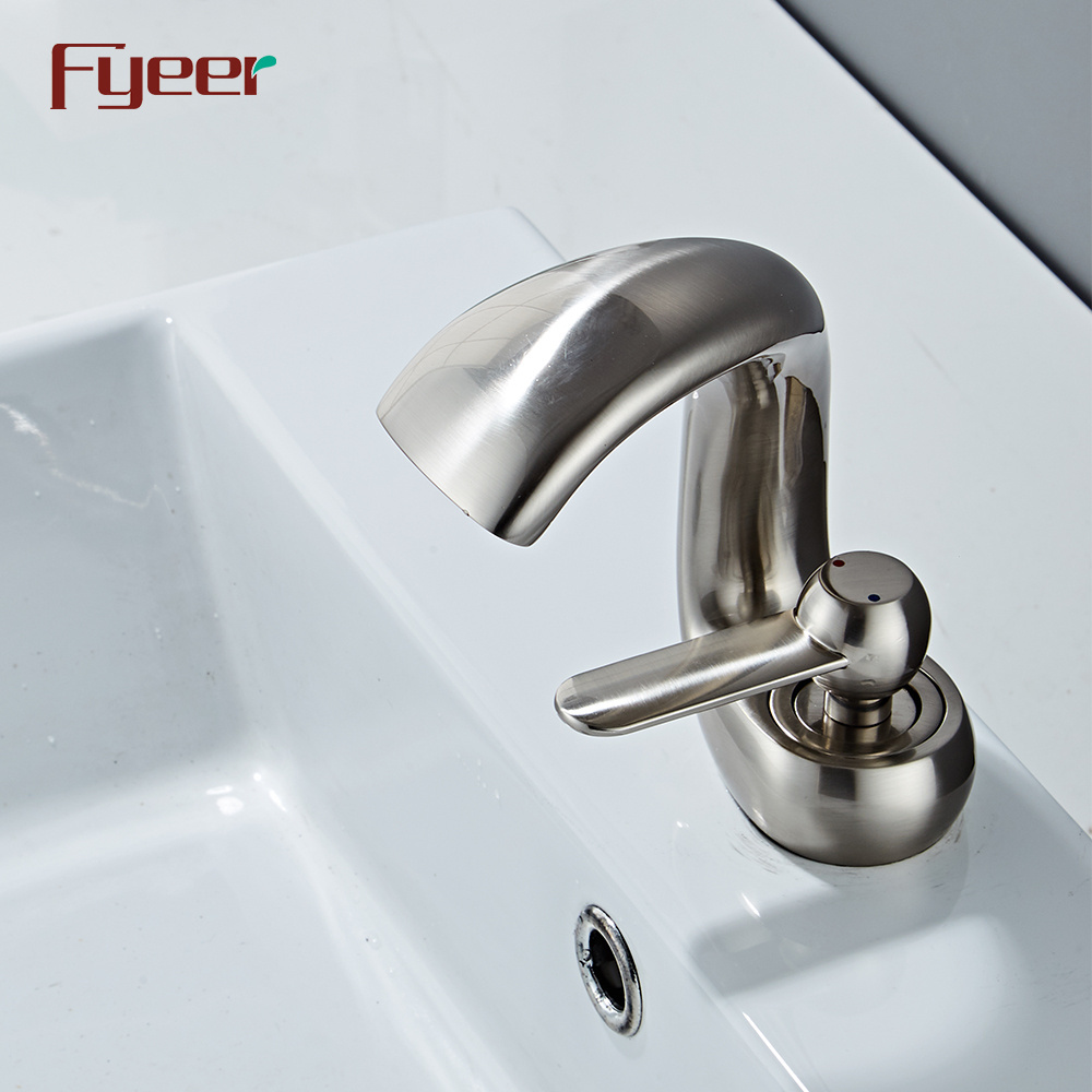 Fyeer New Modern Design Solid Brass Brush Nickle Bathroom Basin Faucet