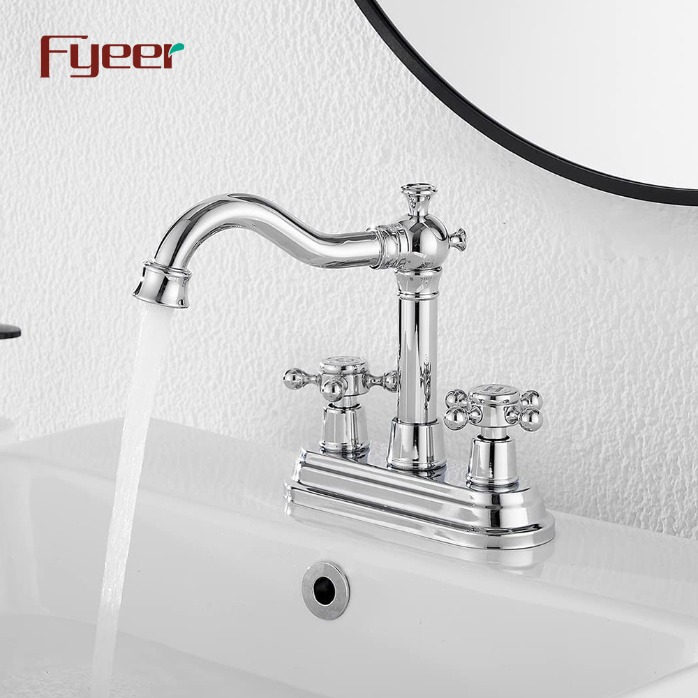 Fyeer 4 Inch Double Hole Deck Mounted Brass Bathroom Basin Faucet