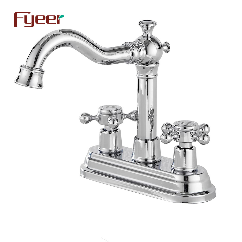 Fyeer 4 Inch Double Hole Deck Mounted Brass Bathroom Basin Faucet