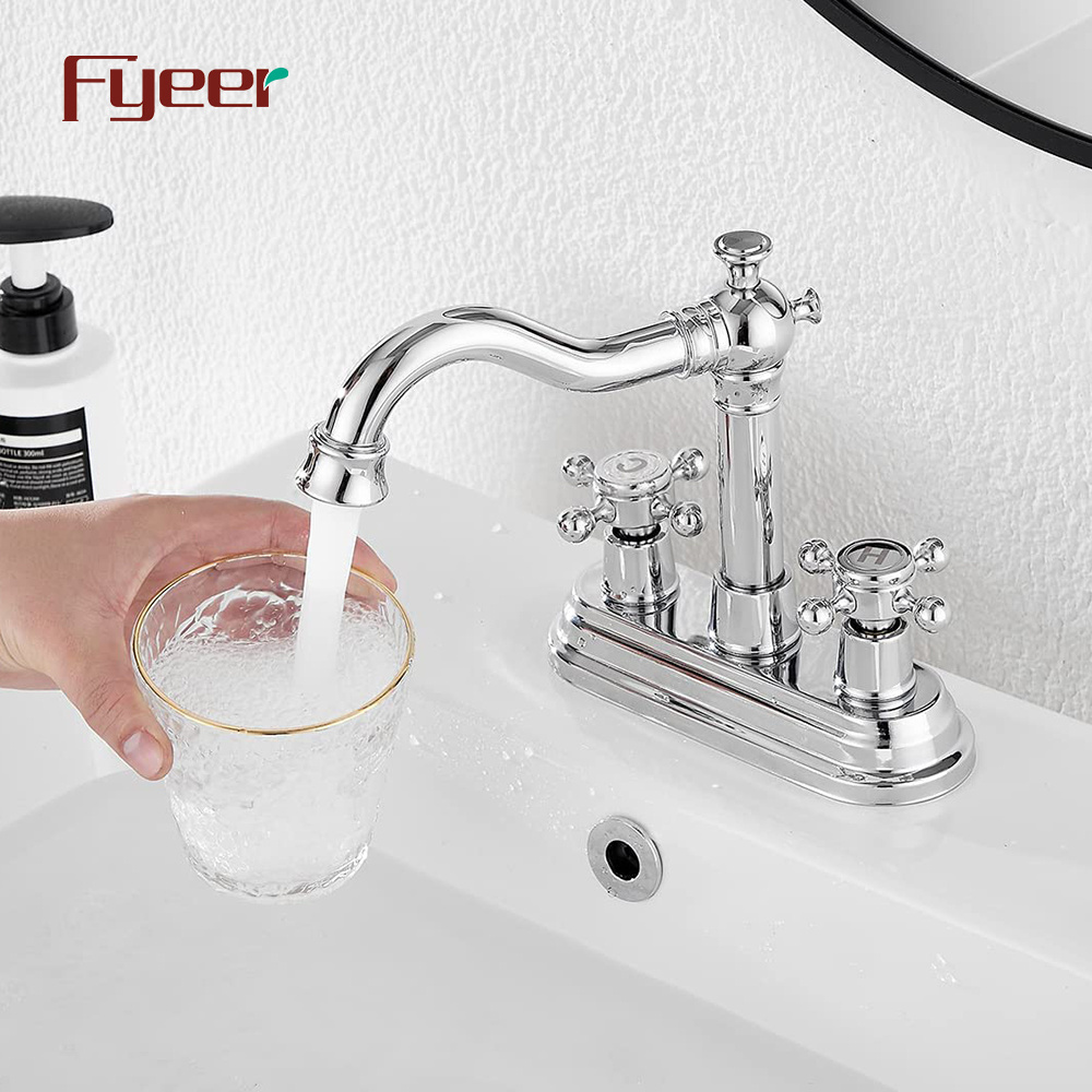 Fyeer 4 Inch Double Hole Deck Mounted Brass Bathroom Basin Faucet