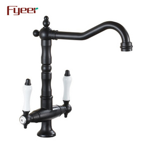 Fyeer Double Ceramic Handle Retro Style Kitchen Faucet In Black