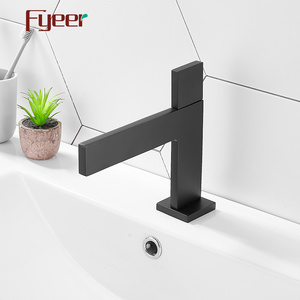 Fyeer New Solid Brass Matte Black Flat Square Body and Handle Bathroom Basin Faucet