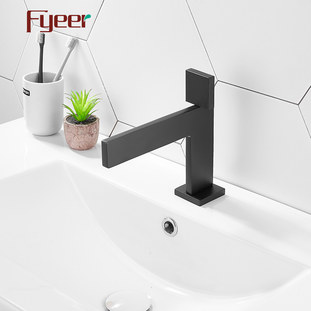 Fyeer New Solid Brass Matte Black Flat Square Body and Handle Bathroom Basin Faucet