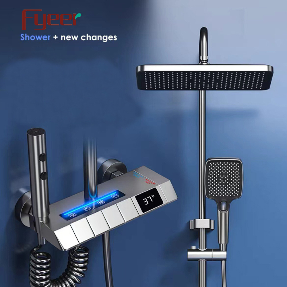 Fyeer Gun Grey Digital LED Bathroom Complete Shower Set