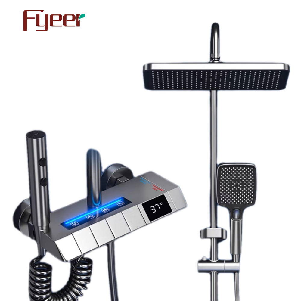 Fyeer Gun Grey Digital LED Bathroom Complete Shower Set