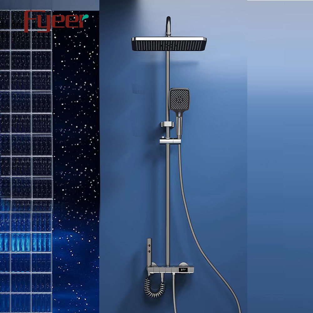 Fyeer Gun Grey Digital LED Bathroom Complete Shower Set