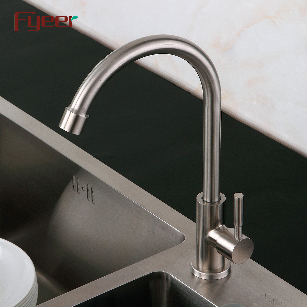 Fyeer Goose Neck Cold Type Stainless Steel Kitchen Sink Tap