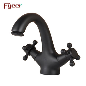 Fyeer Fashion Design Blackened Double Cross Handle Bathroom Basin Faucet