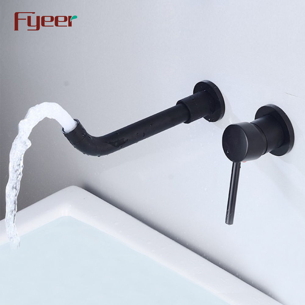 Fyeer Wall Mounted Integrated Matt Black Basin Faucet