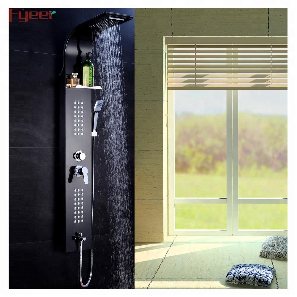 Fyeer popular stainless steel black shower panel with massage function