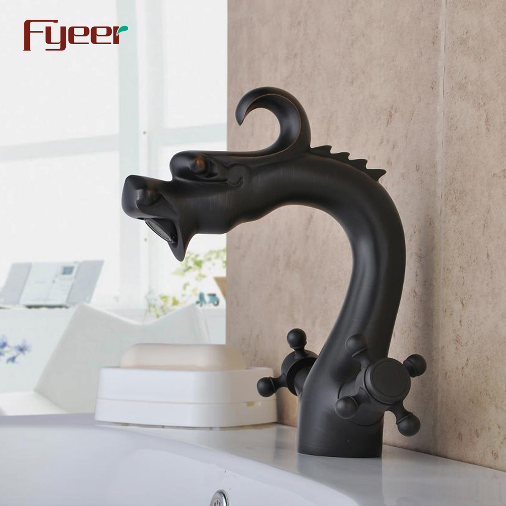 Fyeer Dual Cross Handle Dragon Black Basin Water Tap