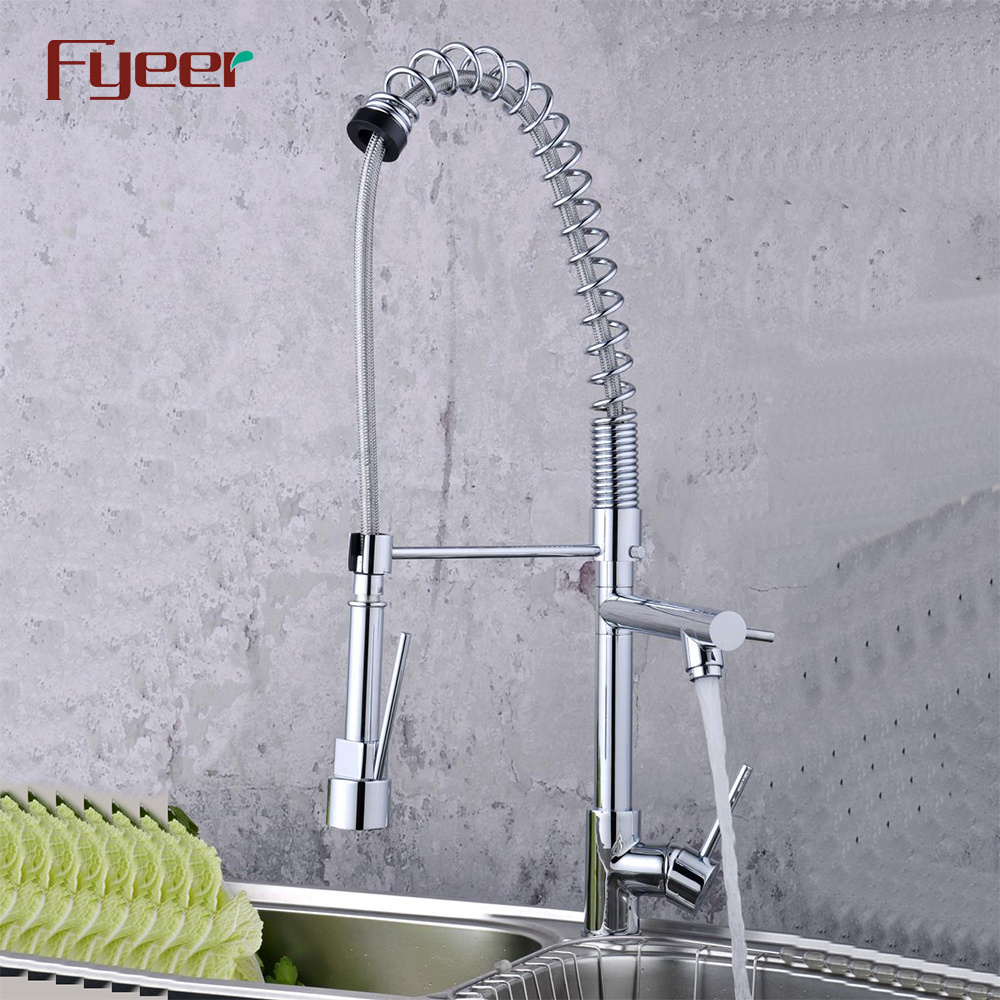 Fyeer Solid Brass Two Spray Pull Down Kitchen Sink Faucet